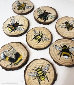 Painting Bees on Wood Slices