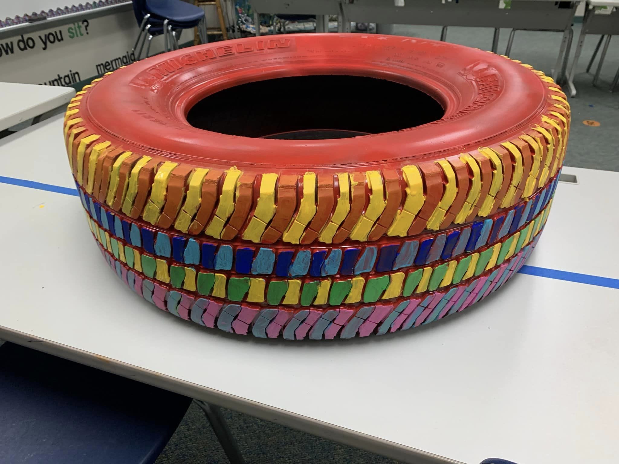 Colourful Tyre Planters