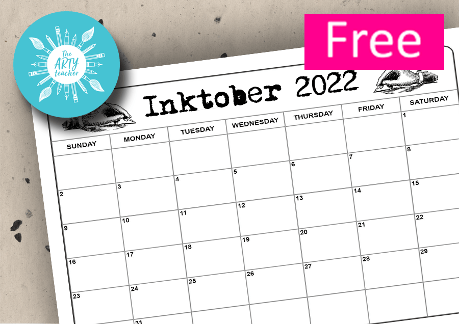 Calendar Page for Inktober The Arty Teacher