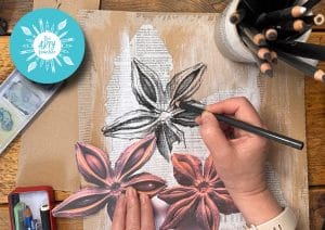 Drawing Star Anise on a Distressed Surface